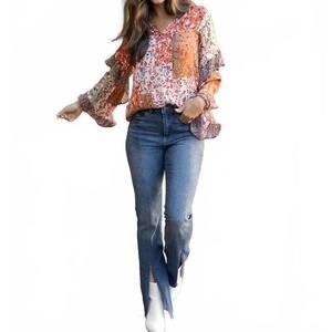 NEW GRACE AND LACE women's mixed print autumn top in orange